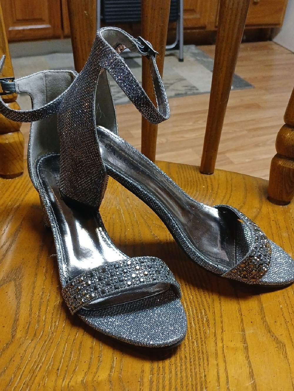 Valenti Franco Silver Glitter Ankle-Strap Heels 8.5